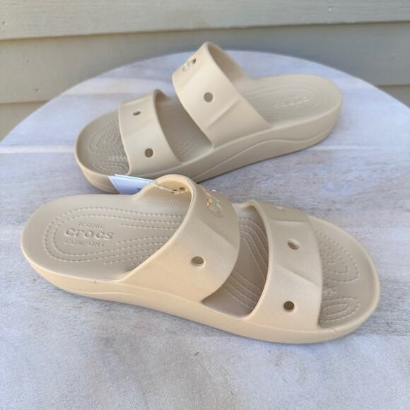 Crocs Baya Platform Womens Double Strap Slides Size 8 Chai Tan Beige Sandals New - Picture 4 of 12